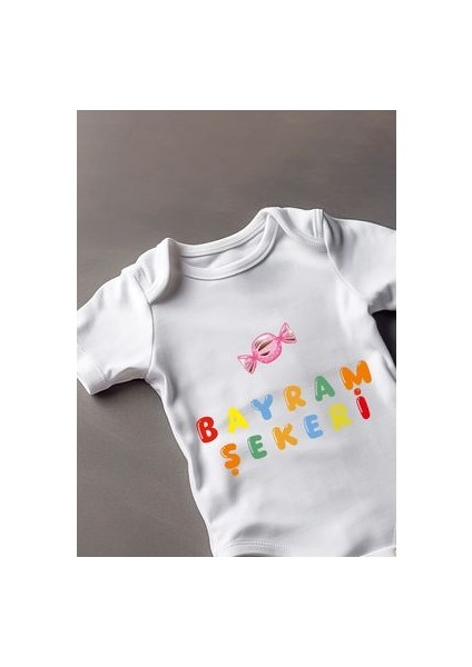 Kısa Kollu %100 Pamuklu Bayram Şekeri (Kız)Tasarımlı Bebek Body Zıbın fiyatları