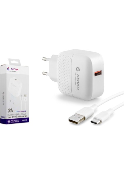 GNX032S Type-C - USB Şarj Adaptörü Set 33W Beyaz