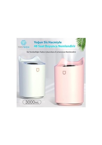 3l Ultrasonik Oda Hava Nemlendirici Çift Sprey Aromatherapy Ev Ofis Humudifier Rgb Işıklı