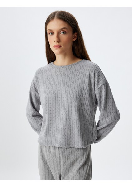 Dokuma Pijama Üstü Dokulu Uzun Kollu Bisiklet Yaka modelleri