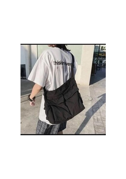 Stillex Vintage Unisex Kargo Cep Iç Hacmi Geniş Siyah Postacı Çanta