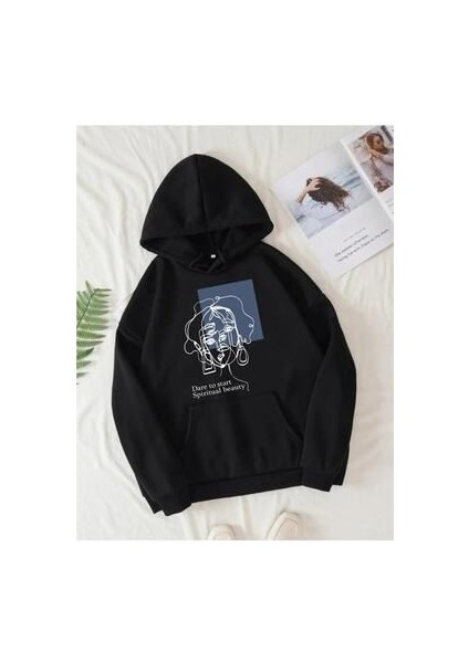 Unisex Siyah Oversize Sweatshırt Start