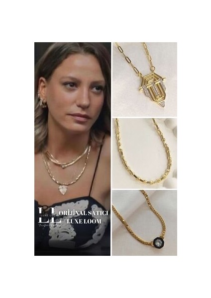 Luxe Loom Kadın Gold Renk Leyla 3'lü Çelik Kolye Seti Çelik Kolye Seti