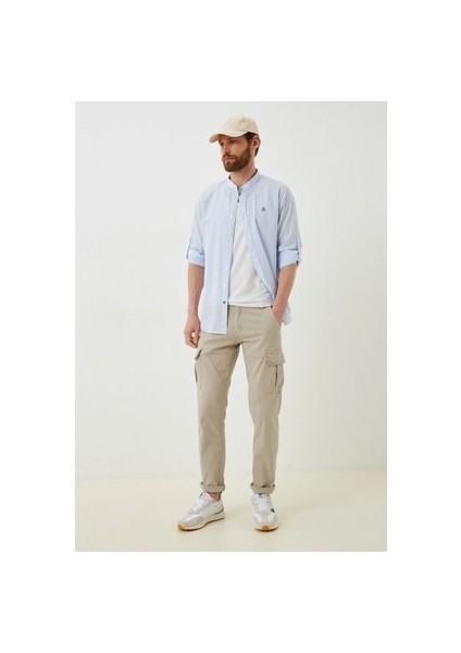 Erkek Kargo Cep Krem Baggy Pantolon