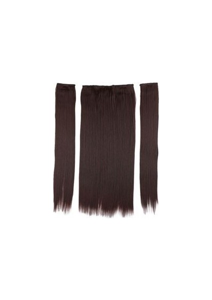 Kanekalon Fiber Sentetik Düz Yarım Ay + 2 Yan Saç Çıt Çıt / Koyu Kahve