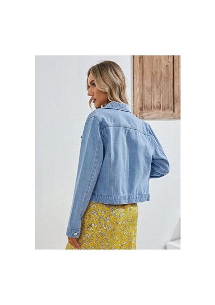 Kadın Slim Fit Denim Kot Ceket Açık Mavi indirimleri
