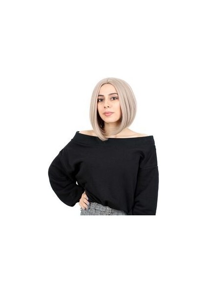 Kahkülsüz Düz Kısa Kanekalon Fiber Sentetik Peruk / Küllü Bebek Sarı
