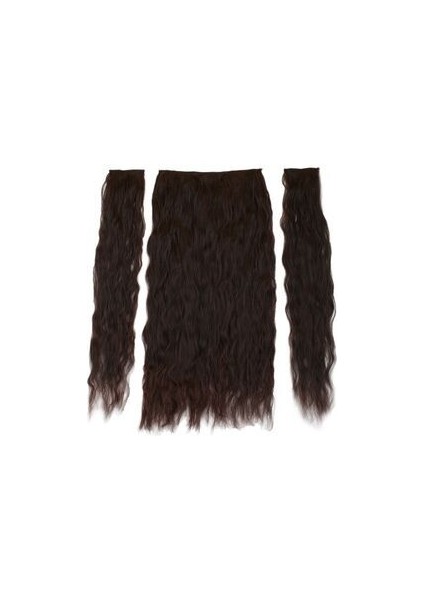Kanekalon Fiber Sentetik Kabartılmış Dalgalı Yarım Ay + 2 Yan Saç Çıt Çıt / Koyu Kahve