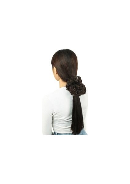 Yoğun Fiber Sentetik Lastikli Topuz Toka / Açık Kahve / (CLZ175)