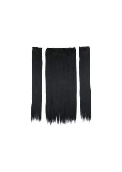 Kanekalon Fiber Sentetik Düz Yarım Ay + 2 Yan Saç Çıt Çıt / Siyah / (CLZ175)