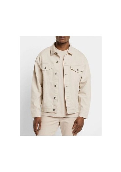 Erkek Düğmeli Çift Cepli Gabardin Ekru Ceket