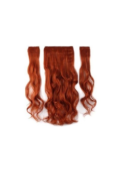 Kanekalon Fiber Sentetik Dalgalı Yarım Ay + 2 Yan Saç Çıt Çıt / Bakır