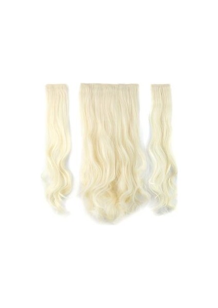 Kanekalon Fiber Sentetik Dalgalı Yarım Ay + 2 Yan Saç Çıt Çıt / Platin