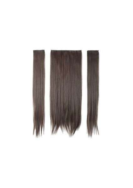 Kanekalon Fiber Sentetik Düz Yarım Ay + 2 Yan Saç Çıt Çıt / Açık Kahve