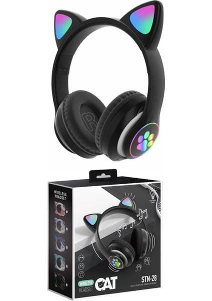 5.1 Kart Girişli Radyolu Bluetooth 5.0 Kulaklık Yüksek Ses Akıllı LED Işıklı Kedi Kulaklık 2 Yı