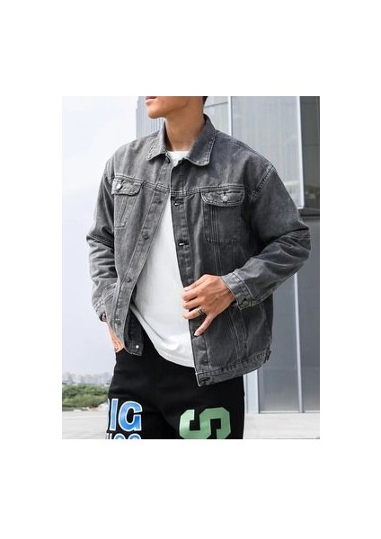 Erkek Gri Slim Fit Kot Ceket