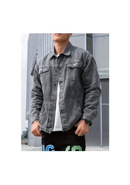 Erkek Gri Slim Fit Kot Ceket fırsatları