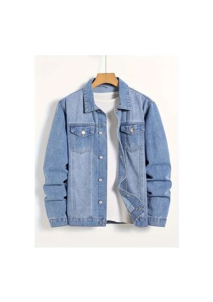Erkek Açık Mavi Slim Fit Kot Ceket