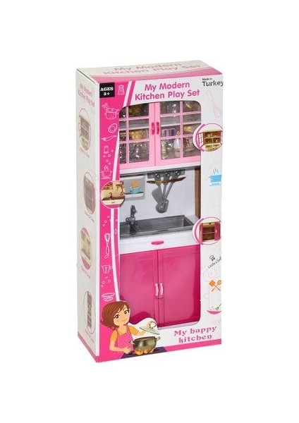 My Happy Kitchen Mutfak Tezgahı ve Dolabı Oyuncak Mutfak Seti Lavabo Oyuncak Evcilik Seti fiyatları