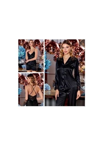 Jeremı Lingerie Saten Brodeli 6lı Set S295 Siyah (L)