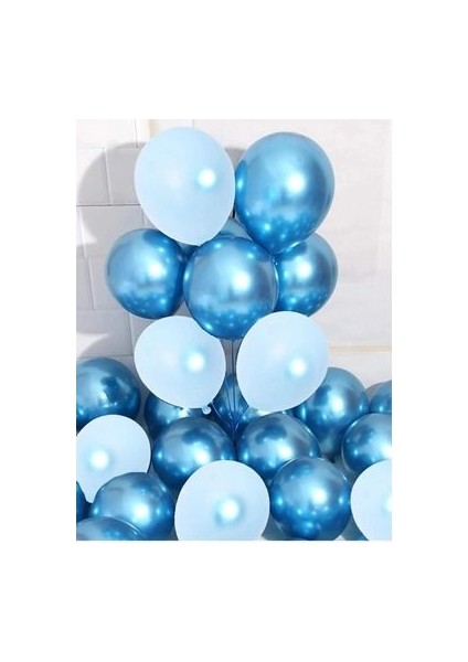 Krom Mavi ve Makaron Mavi Renk 10 Li Balon