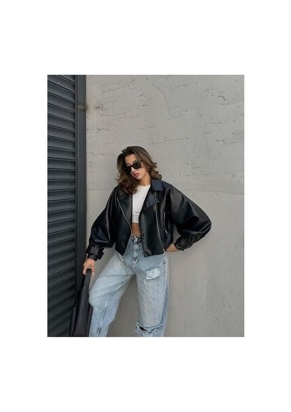 Yeni Sezon Oversize Balon Kol Deri Ceket