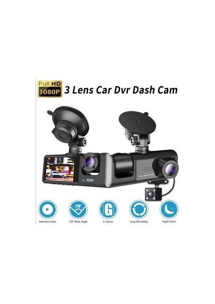 3 Kameralı Araç Içi Kamera Kayıt Cihazı 3 Lens Cardvr Dash Cam Ön Iç Ve Geri Görüş Kamerası