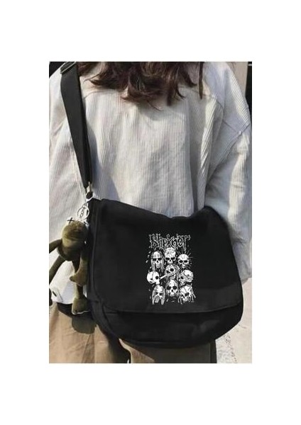 Dompuleri Moda Slipknot Unisex Siyah Postacı Çantası