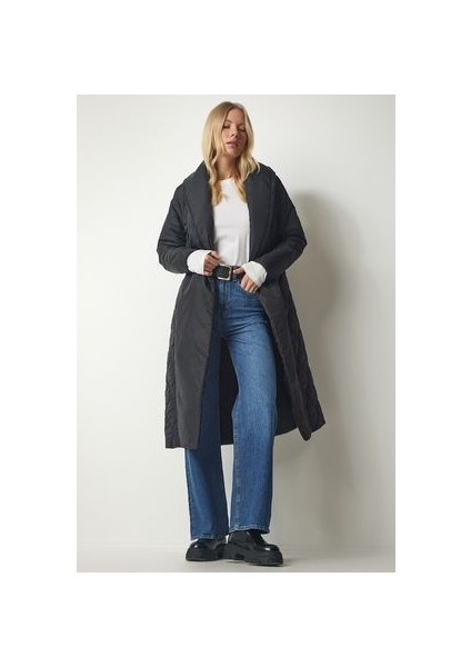 Kuşaklı Şal Yaka Kapitone kaban Siyah fiyatları