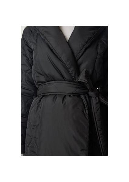 Kuşaklı Şal Yaka Kapitone kaban Siyah indirimleri