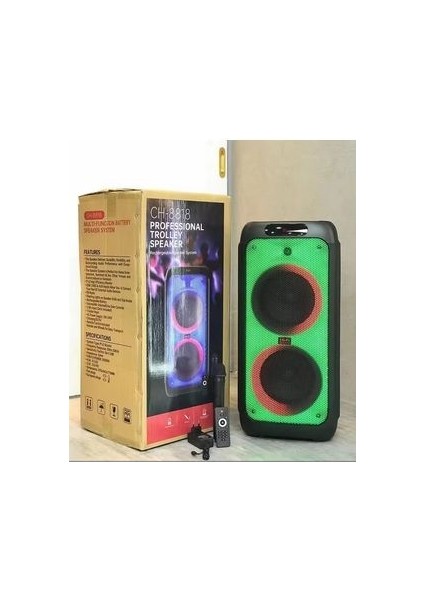 Büyük Boy Kablosuz Mikrofonlu Bluetooth Hoparlör Taşınabilir Şarjlı LED Işıklı Speaker Party Box