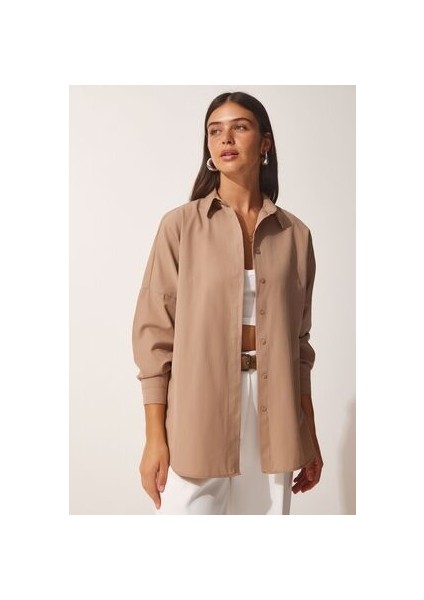 Oversize Basic Gömlek Vizon