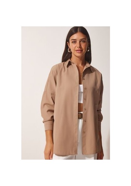 Oversize Basic Gömlek Vizon