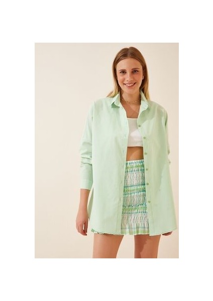 Oversize Basic Gömlek Açık Yeşil