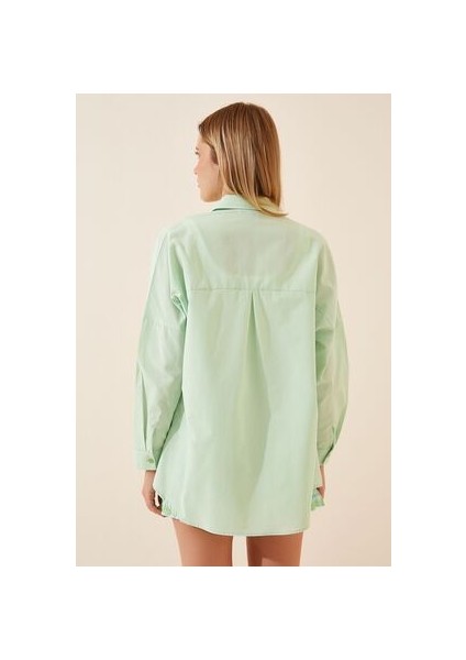 Oversize Basic Gömlek Açık Yeşil modelleri