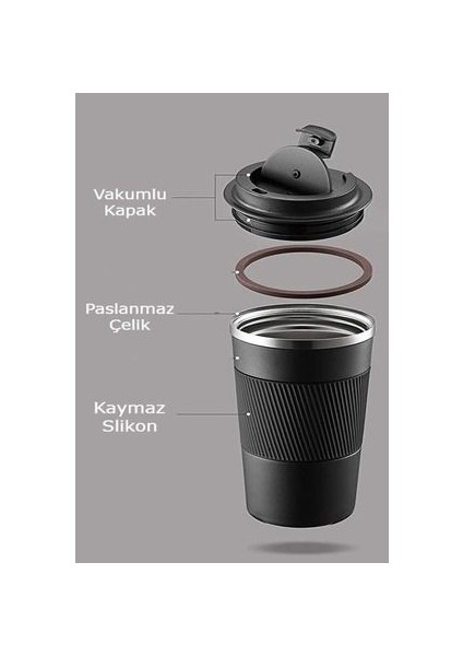 Paslanmaz 304 Çelik Termos 500 ml Kaydırmaz Bardak Mug Kupa Karışık Renk