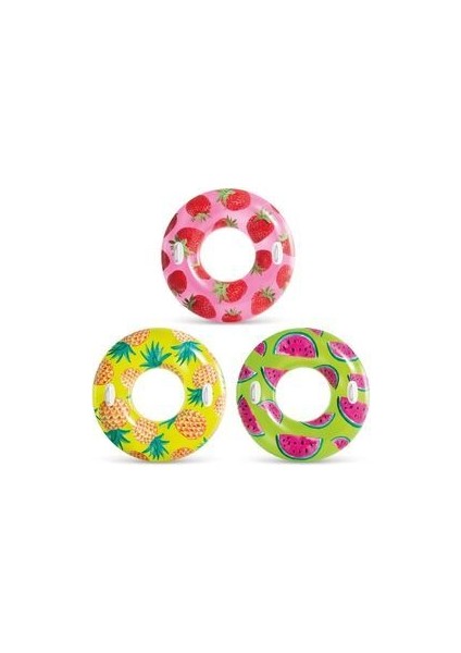 Tropikal Meyve Desenli 107 cm Tutamaçlı Deniz Havuzda Kullanıma Uygun 1ADET Can Simiti 9+Yaş IS56261