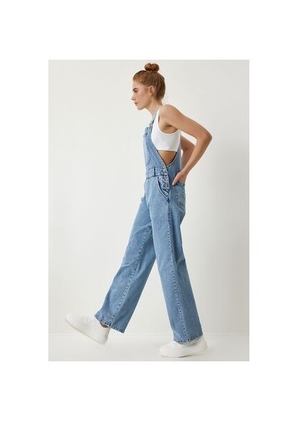 Askılı Denim Bahçıvan Tulum Açık Mavi