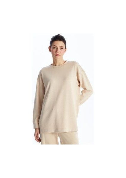 LCw Bisiklet Yaka Düz Oversize Kadın Sweatshirt Tunik