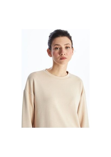 LCw Bisiklet Yaka Düz Oversize Kadın Sweatshirt Tunik