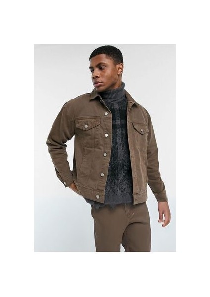 Erkek Kahve Slim Fit Kot Ceket