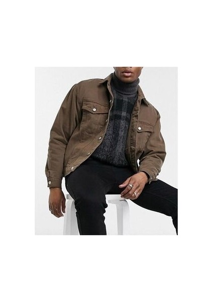 Erkek Kahve Slim Fit Kot Ceket modelleri