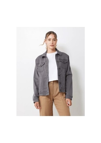 Kadın Gri Boyfriend Kot Ceket