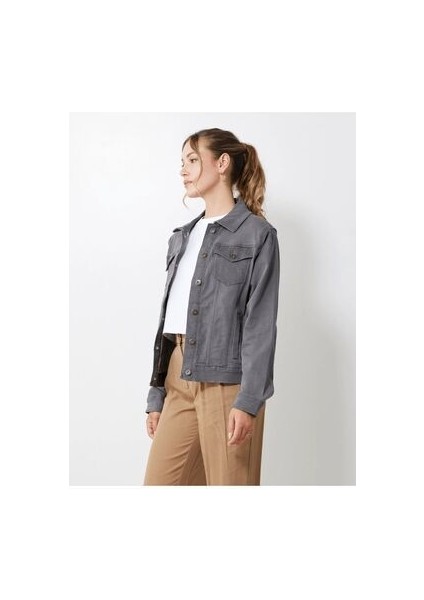 Kadın Gri Boyfriend Kot Ceket modelleri