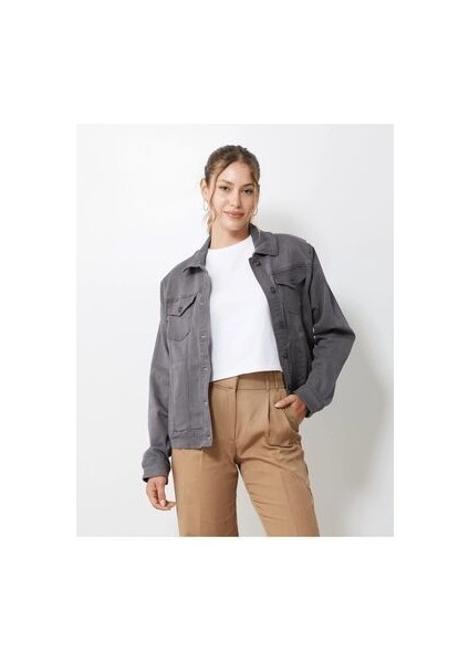 Kadın Gri Boyfriend Kot Ceket fırsatları