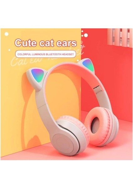Mavi Kedi Kulağı Bluetooth Kablosuz Kulaklık Rengarenk Işıklı Rgb Pembe Çocuk Oyun Kulaklığı 5. modelleri