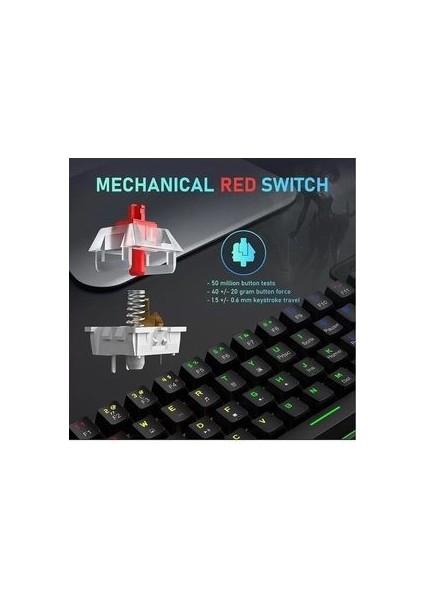 Mekanik Oyuncu Klavyesi Rgb LED Işıklı Type-C Girişli Red Switch Mechanical Gaming Keyboard