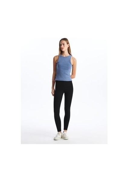 Kadın Beli Lastikli Ekstra Dar Fit Düz Tayt