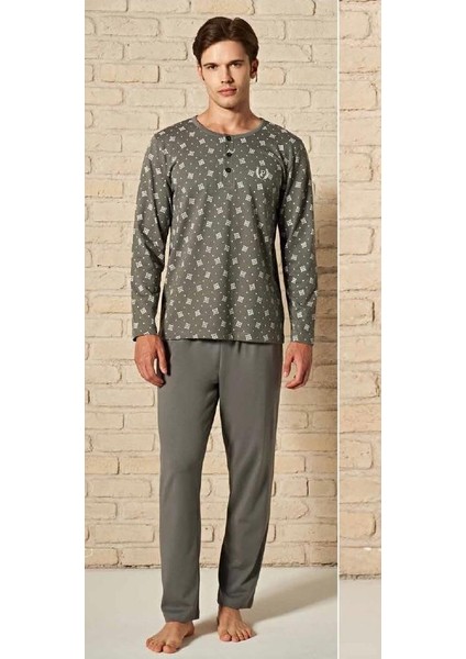 Pijadore Erkek Gri Pamuklu Uzun Kollu Pamuklu Pijama Takımı 1757