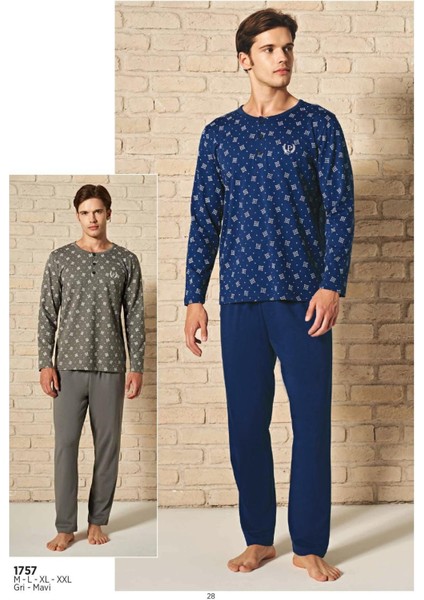 Pijadore Erkek Gri Pamuklu Uzun Kollu Pamuklu Pijama Takımı 1757 indirimleri